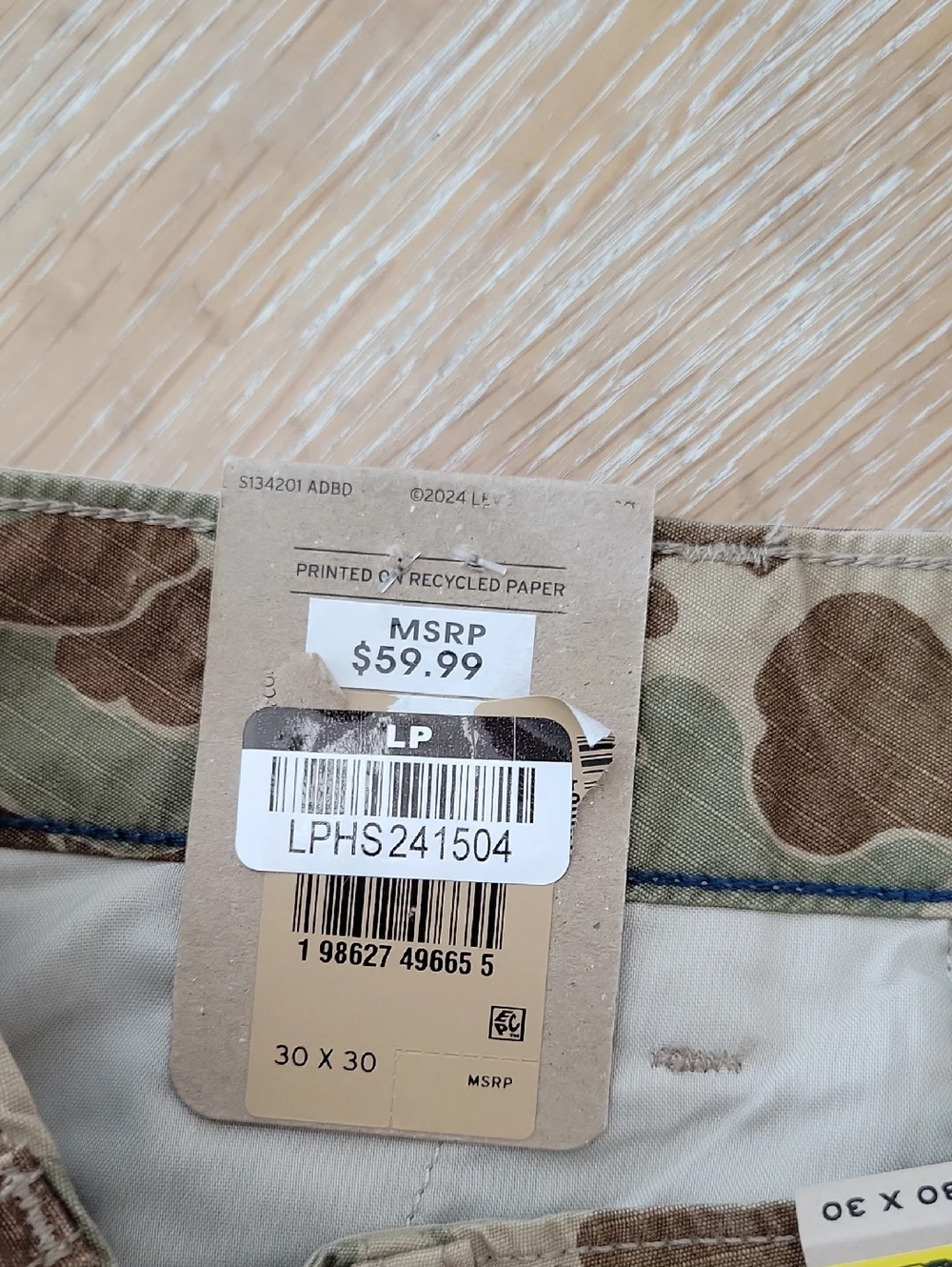Levi's XX Cargo Men's Baggy Pants Slightly Tapered Leg 30X30 Camouflage NWT